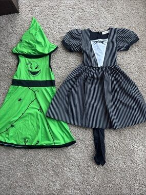 Girls' Halloween Hooded Green Witch Costume Dress and Black Pinstripe Dress Set